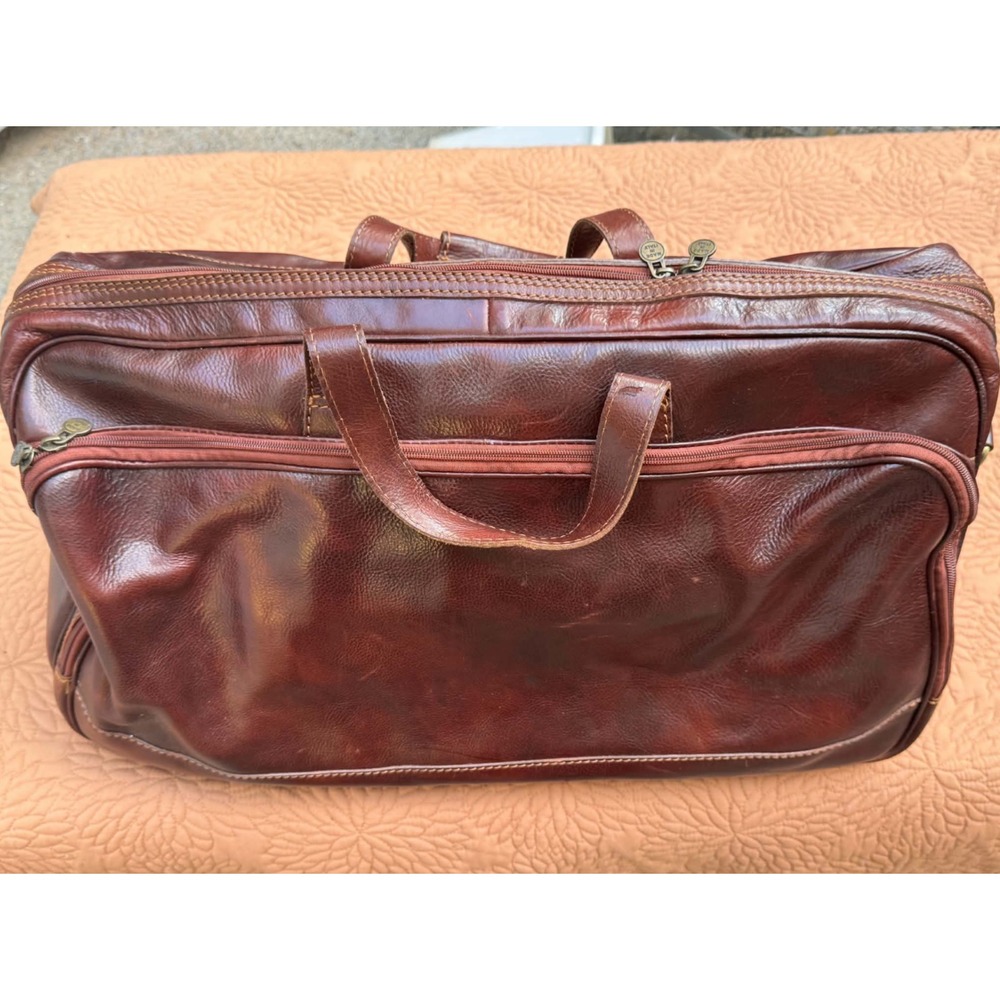 Italian Leather Rolling Duffel Bag Brown Wheeled Travel Luggage Made in Italy